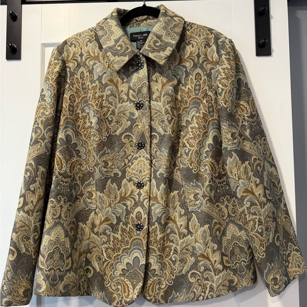 Vintage Focus 2000 Paisley Blazer in Beige, Tan and Gold Women’s 16W
